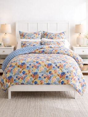 Pottery Barn Willow Floral Reversible Percale Comforter Full/Queen NEW